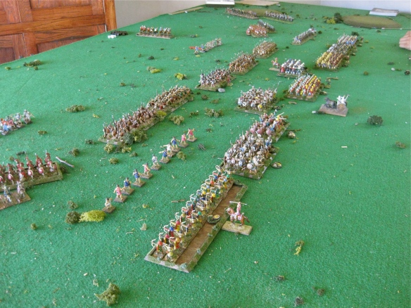 Nearly in contact. Persian archery having minor effect on the Spartan-Greek infantry advance.