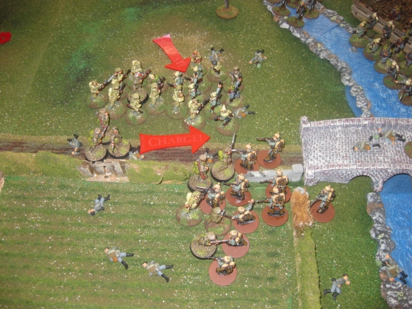 Here they come again... English bayonets lowered and charging in the stomachs of the Germans.