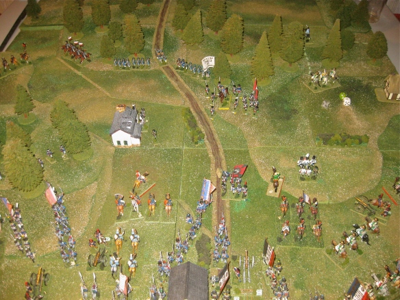 Prussian squares slowly withdraw as a French dragoon regiment chased away the Prussian 2nd Dragoons.