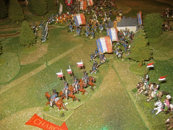1920 hours. While the French infantry and cavalry advance in the distance, the Westphalian landwehr charge and chase away the exposed French chasseurs a cheval regiment (5th Light division).