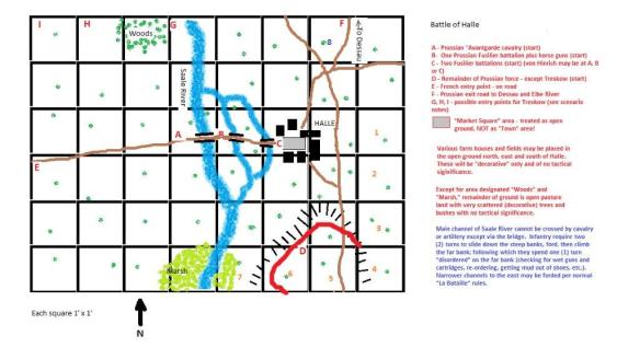 Scenario map for Battle of Halle 1806. Click on map then click on enlargement for better viewing.